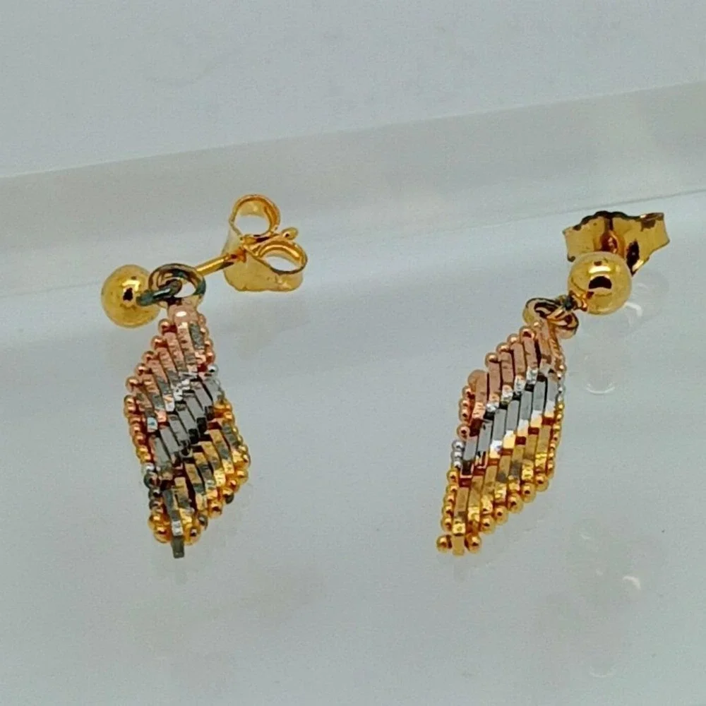 Tri-Color Gold Vermeil Sterling Silver Diamond Cut Dangle Ball Stud Earrings New